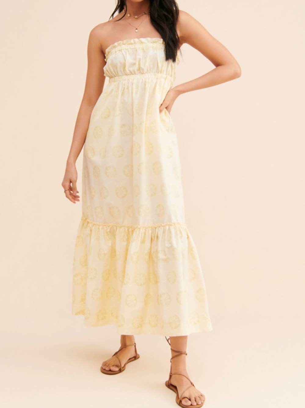 Free people Leanna tube cotton poplin ruffled maxi dress ivory combo sz s